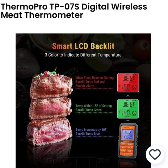 ThermoPro TP-07S Digital Wireless Meat Grilling Thermometer Kitchen Tools NEW - Picture 10 of 15